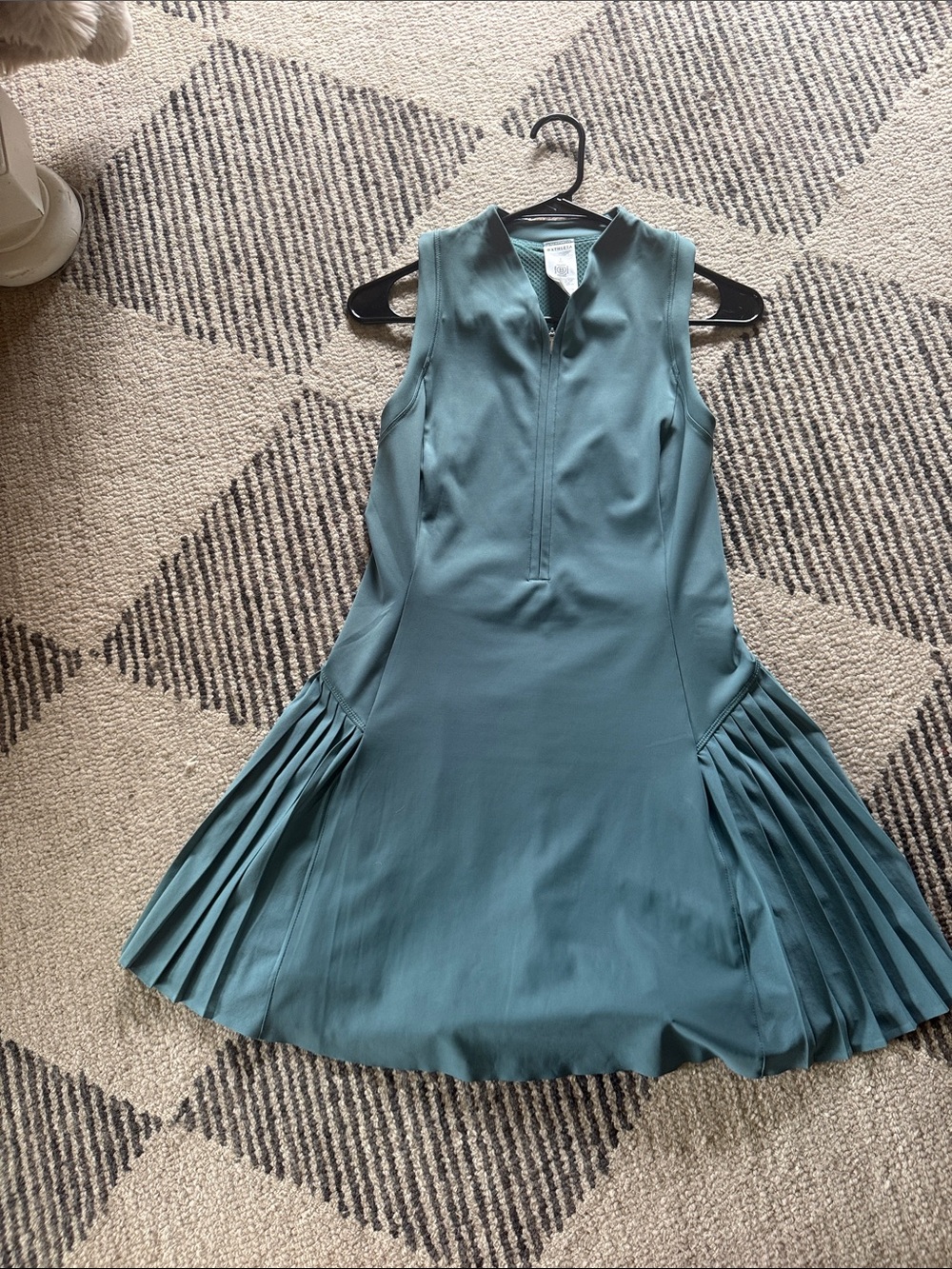 Athleta Ocean Teal Sleeveless Pleated Fit-and-Flare Dress
